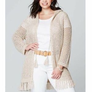 J. Jill‎ Beige Crochet Knit Tassel Tie Cardigan Layering Beach Boho Womens 3X